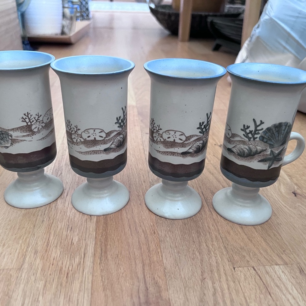 (Set of 4) Coastal Themed Lungo Cappuccino Espresso 6" Goblets Like New GUC ❤️